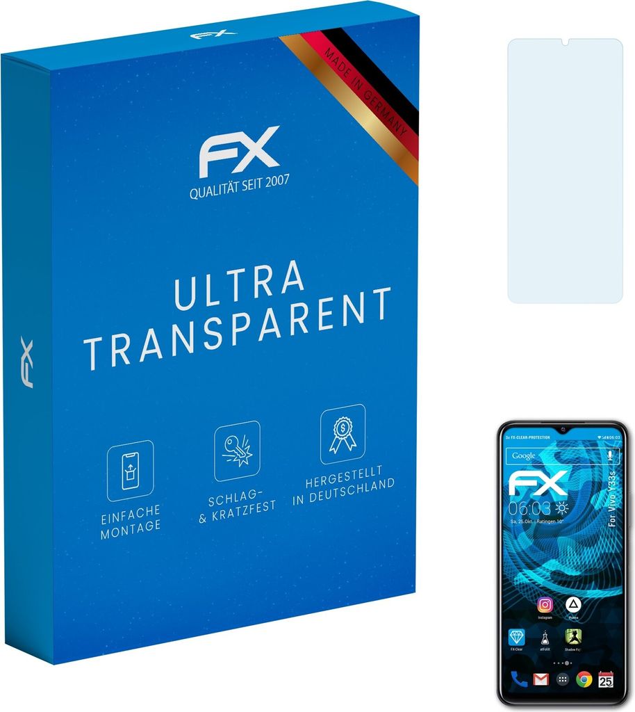 atFoliX FX-Clear 3x Schutzfolie kompatibel mit Vivo Y33s Displayschutzfolie