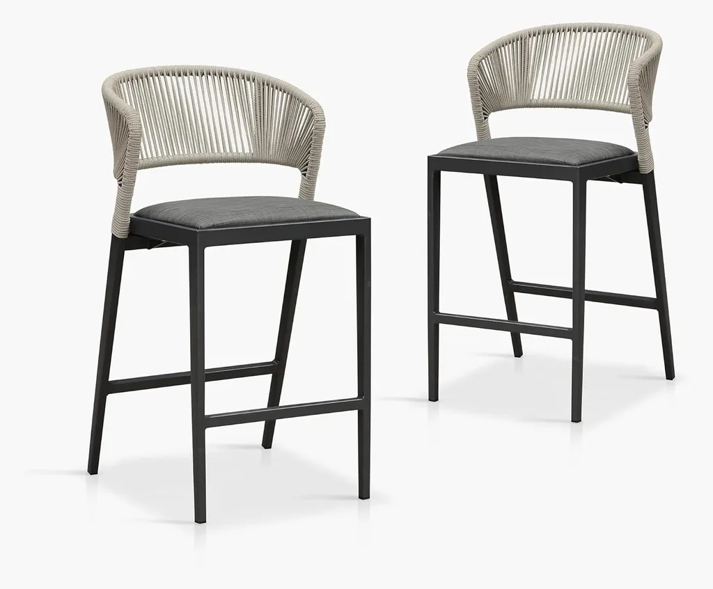 Tabourets de bar gris PURPLE LEAF en aluminium et rotin lot de 2