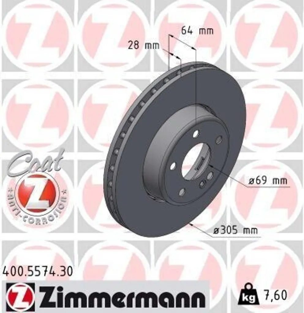 Paire de Disques de Frein 400.5574.30 Zimmermann pour Remplacement OEM