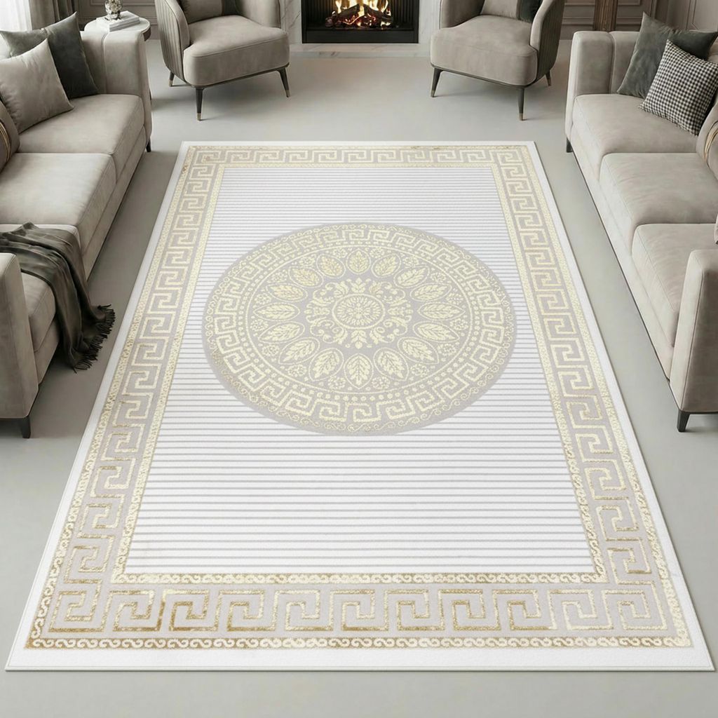 Orientalischer Designerteppich mit glänzendem Ornament in weiß-gold Größe - 160 x 230 cm