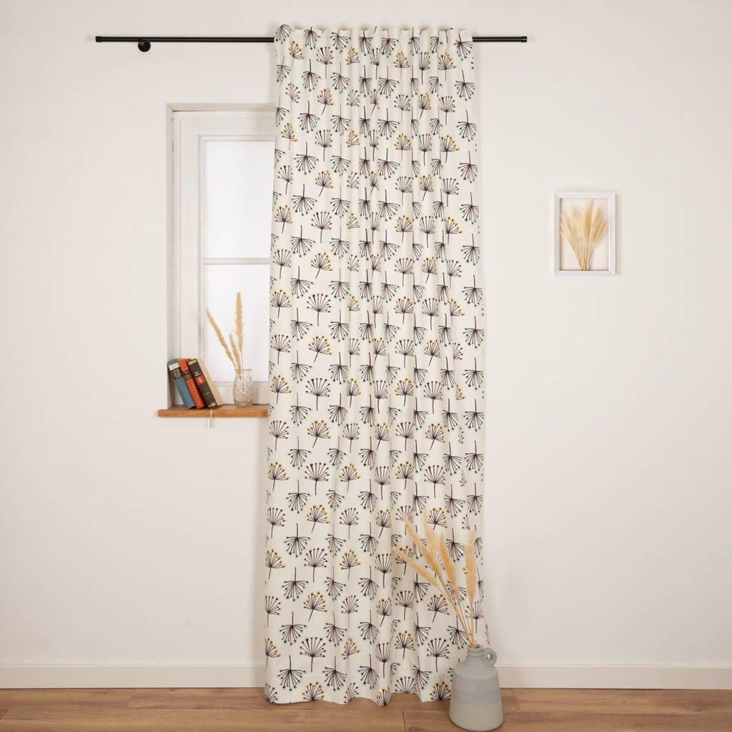 SCHÖNER LEBEN. Vorhang Blumen abstrakt weiß aus Baumwolle 245x130cm