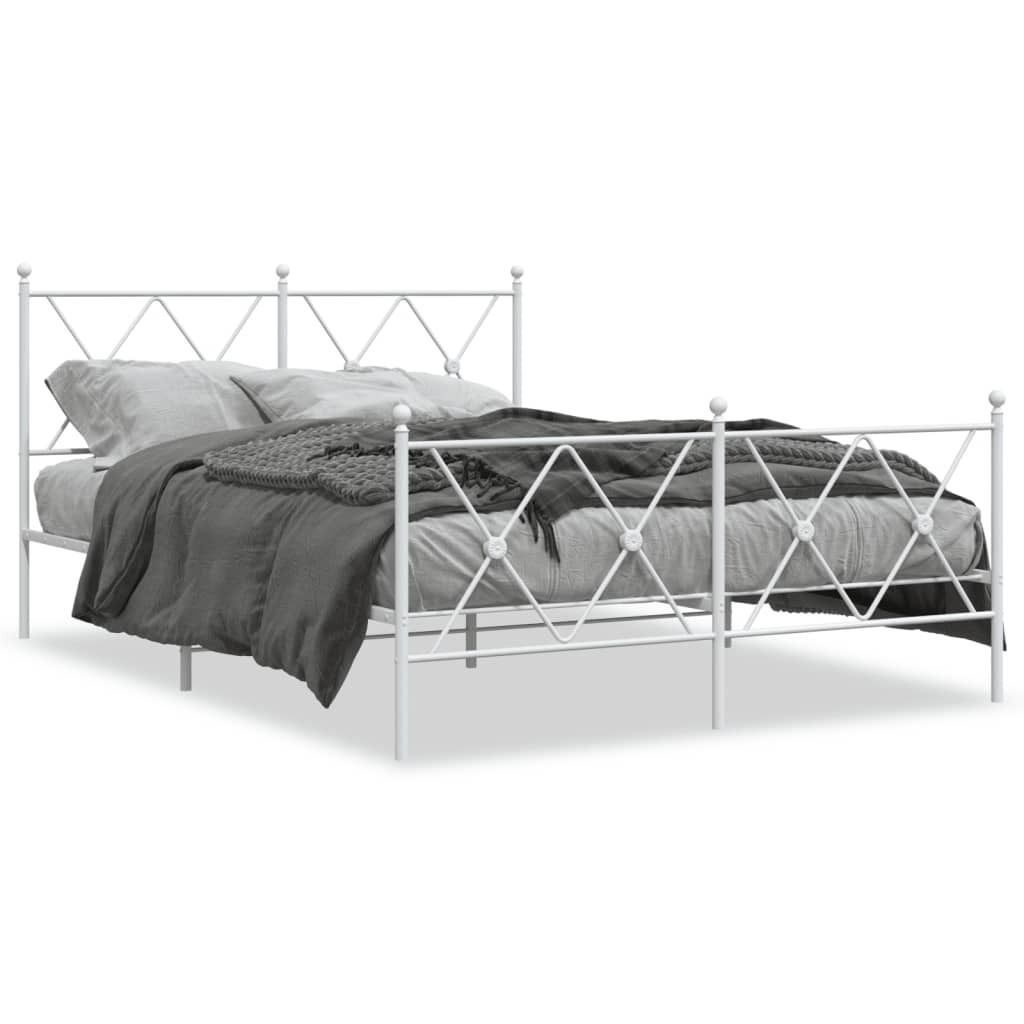 vidaXL Bettgestell mit Kopf- und Fußteil Metall Weiß 140x190 cm