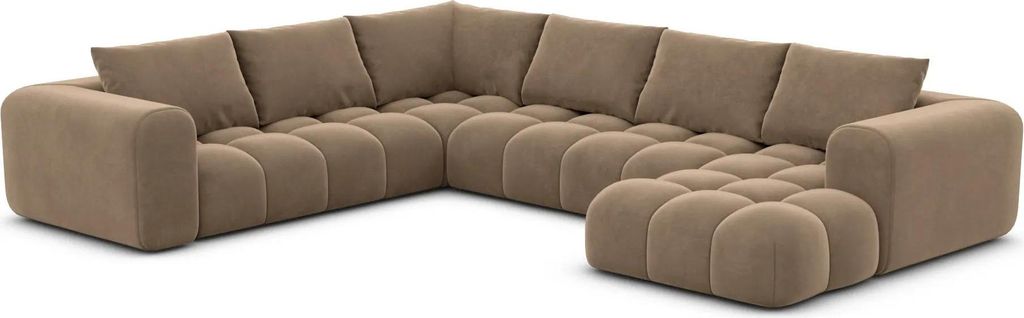 Samtstoff U-Form XXL Wohnlandschaft Lavera Braun Rechts