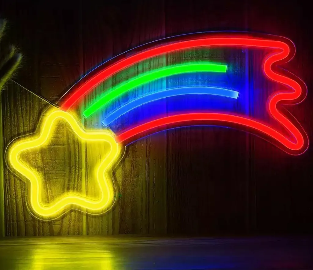 Luce LED NEON, applique decorativa, stella cadente con arcobaleno, circa 40 x 21,8 x 2 cm