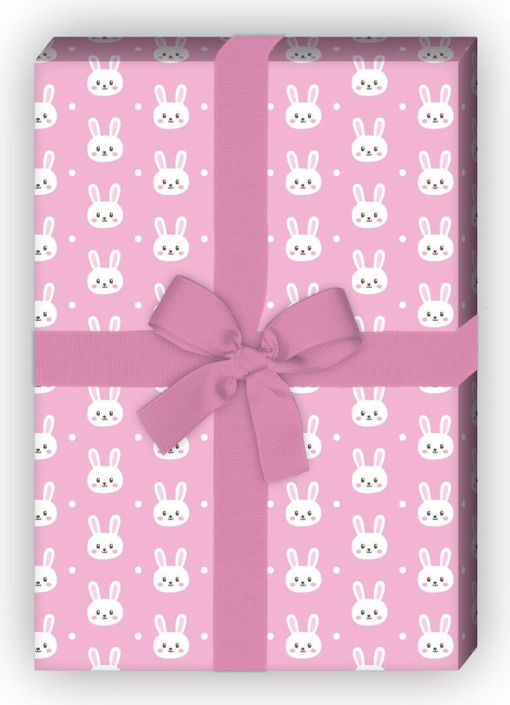 Niedliches Baby Geschenkpapier mit kleinen Häschen auf rosa - G7678, 32 x 48cm