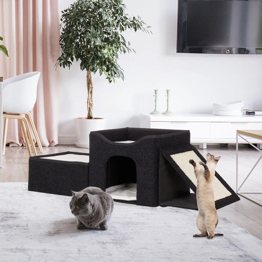 Cachette pour chat avec plusieurs lits douillets - Modèle Duo Confort