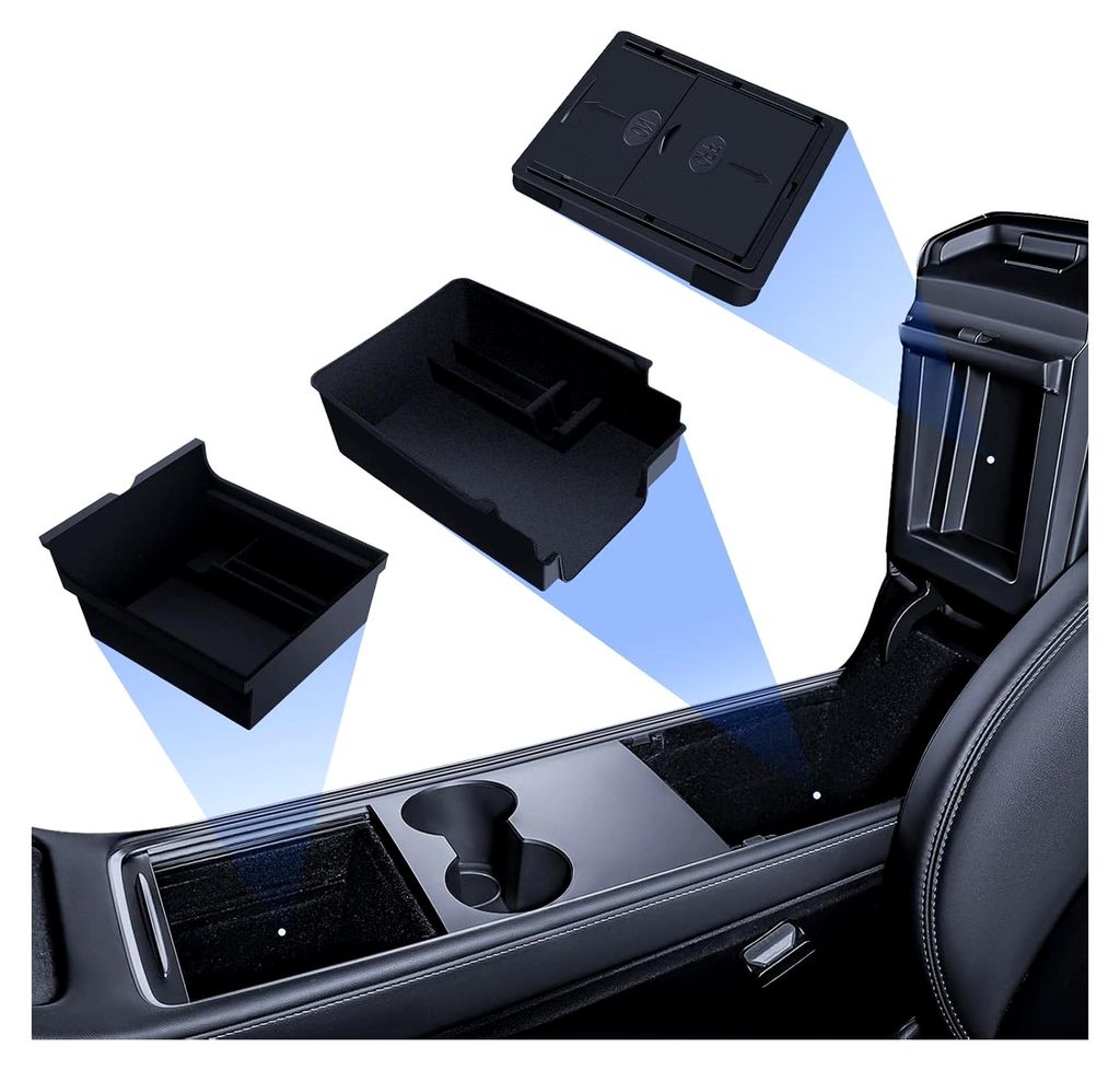3-teiliges Zubehör für Tesla Model Y 2021-2024 und Model 3 2021-2023, Mittelkonsole Organizer, Armlehne Aufbewahrungsbox und versteckte Aufbewahr...