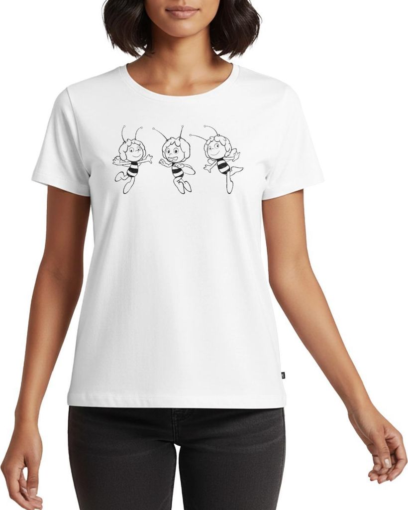 Spreadshirt Biene Maja Freudig Line Art Frauen Premium T-Shirt, 4XL, Weiß