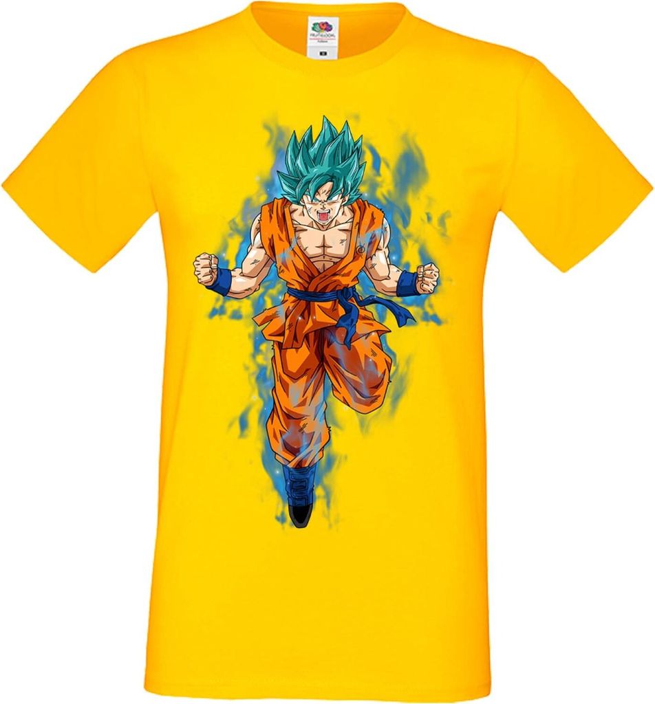 Herren T-Shirt Anime Manga Dragon Anime Manga Ball Z 04 Blue Power, Man M / Gelb