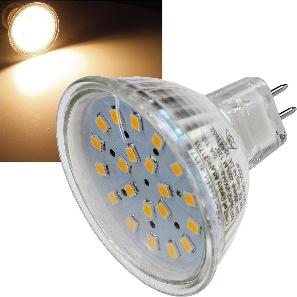 LED Strahler MR16 'H40 SMD', 120°, 12V/3W, 280lm, 3000K, Warmweiß