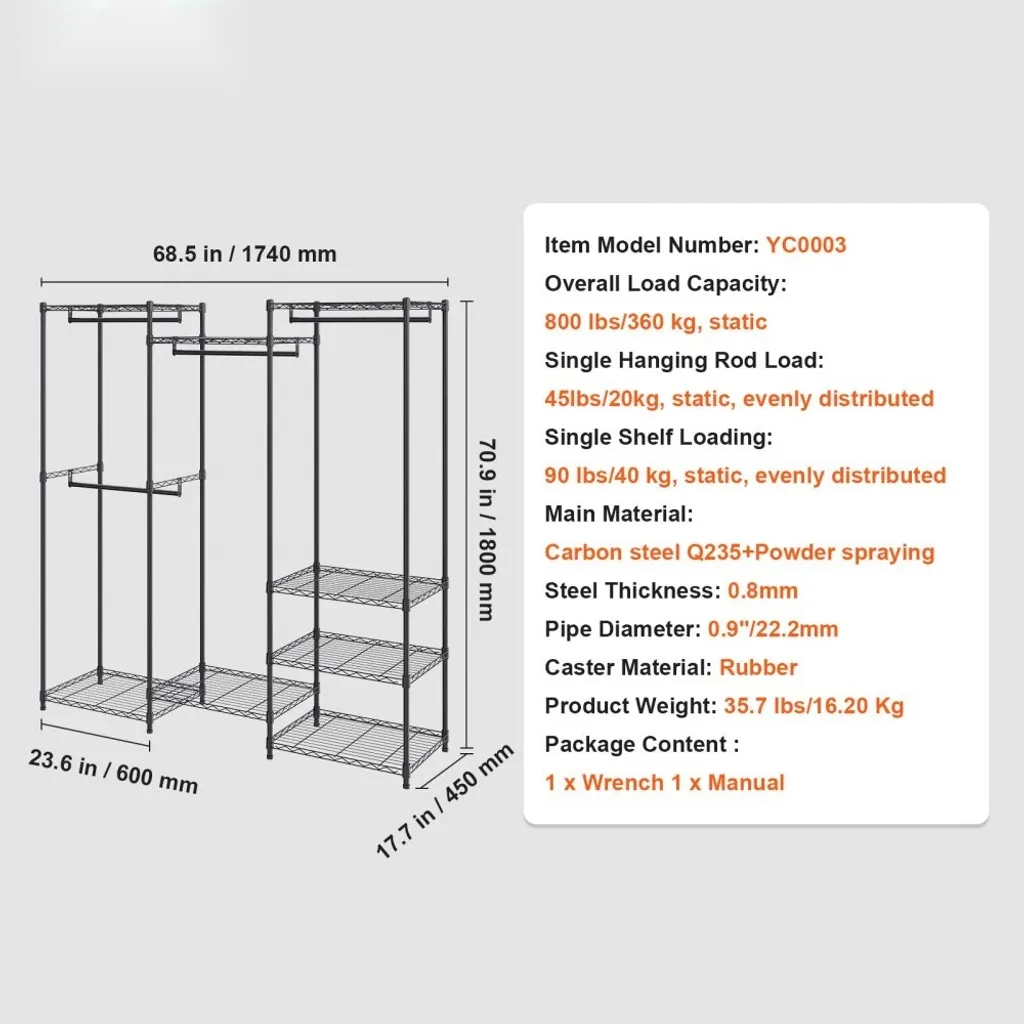 Porte-manteau professionnel robuste capacité 362 kg avec 3 tringles - 7