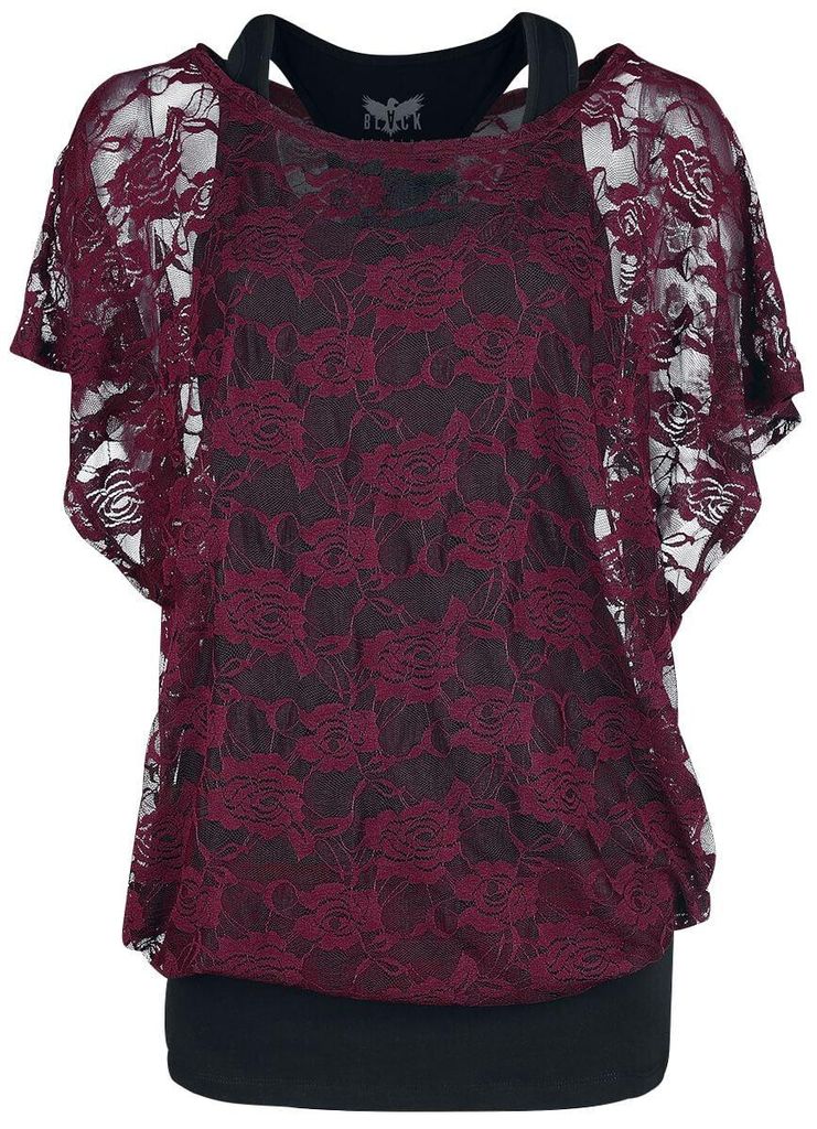 Black Premium by EMP Damen bordeaux rotes Spitzenshirt mit Produktbild 