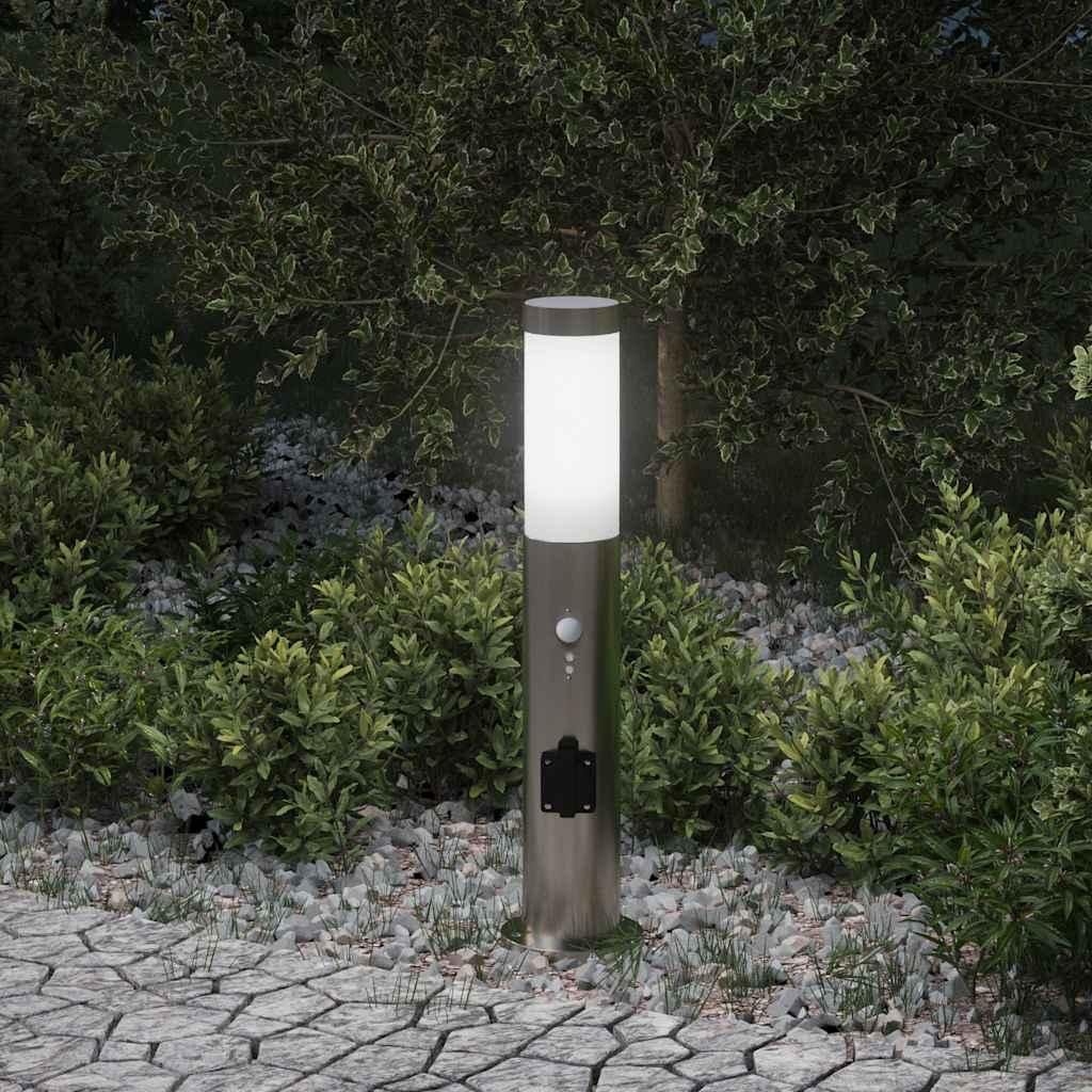 vidaXL Pollerleuchte mit Sensor und Steckdose 50 cm Edelstahl IP44