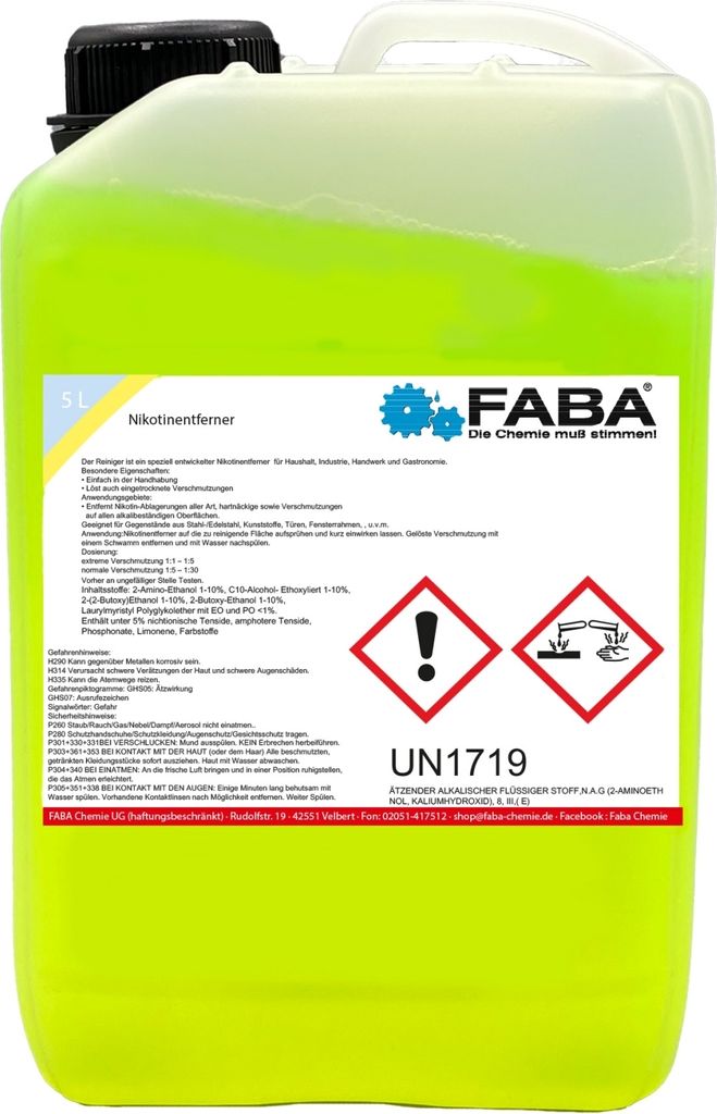 A large green plastic container of cleaning fluid with a label.