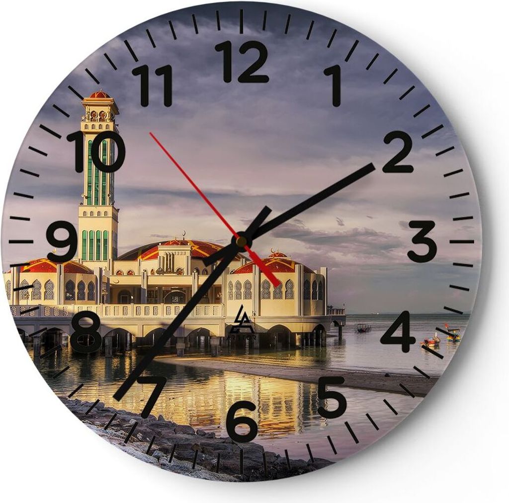 Wanduhr - Rund - Glasuhr - Architektur asien gebäude kultur - 30x30cm - Schleichendes Uhrwerk - Lautlos - zum Aufhängen bereit - Dekoration Moder...