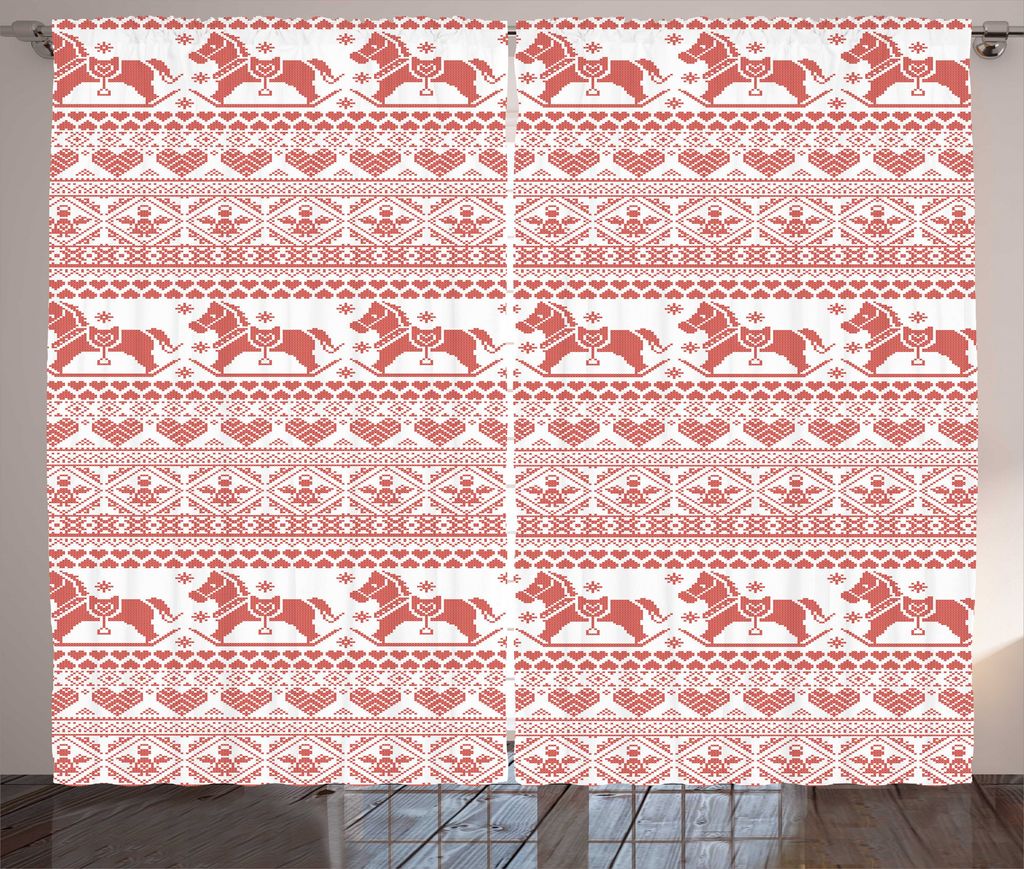 ABAKUHAUS nordisch Rustikaler Gardine, Pferde Herz-Engel, Schlafzimmer Kräuselband Vorhang mit Schlaufen und Haken, 280 x 175 cm, Vermilion Weiß