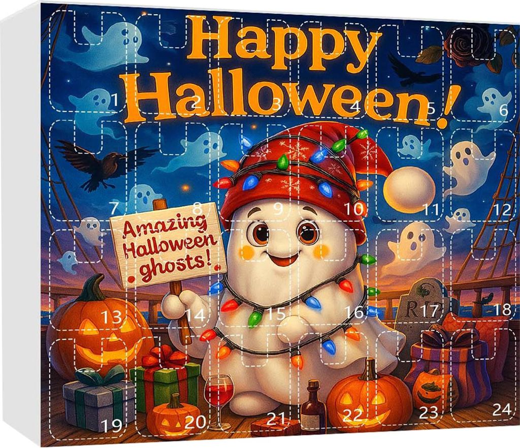 Halloween-Adventskalender 2025 mit Geistermotiven, 2D-Acryl-Geisterornament-Set, 24 Tage, niedliche Geister-Countdown-Dekoration für Zuhause und P...