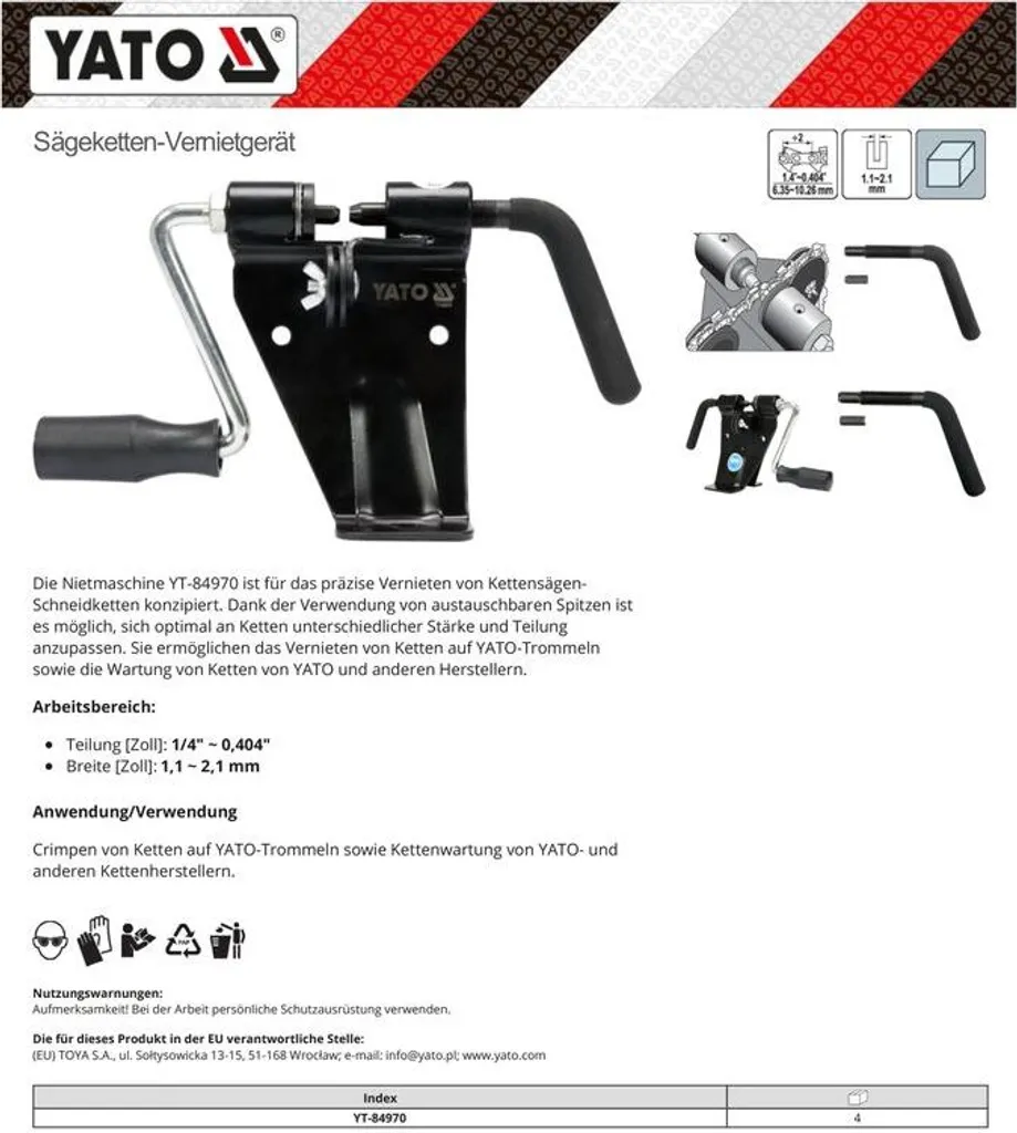 Riveteuse de chaîne universelle 1/4" à .404 compatible toutes marques