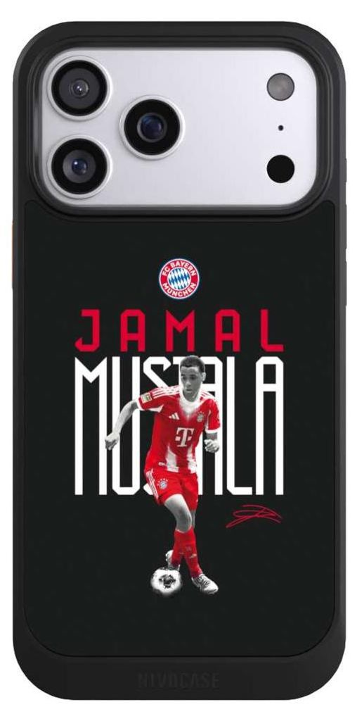 NIVOCASE Hülle für Apple iPhone 17 Pro Max Handyhülle NIVOcore Case Schwarz FC Bayern München Offizielles Lizenzprodukt Jamal Musiala