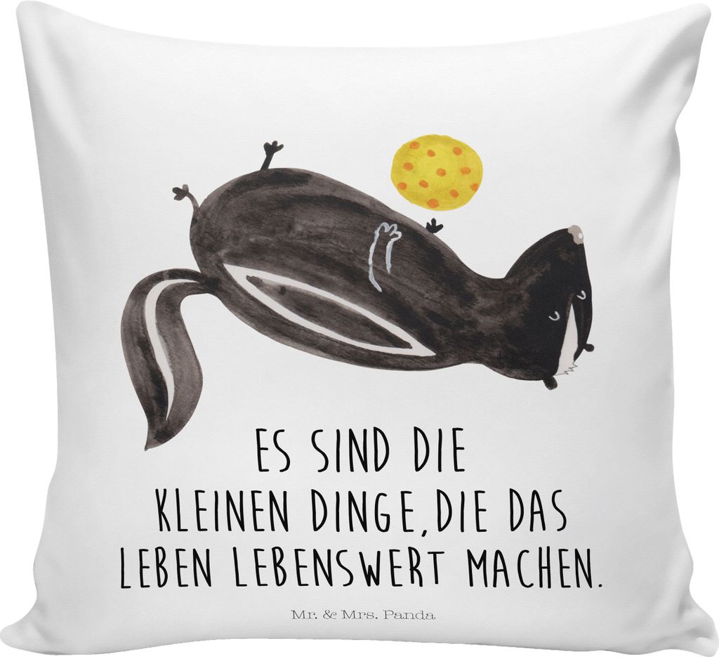 Mr. & Mrs. Panda Dekokissen Stinktier Ball - Weiß - Geschenk, Stinker, Skunk, Kissen 40x40, Sofakissen, Polster, Deko, Verspielt, Weisheit, Sofa, ...