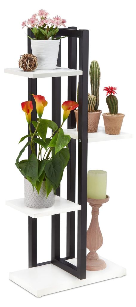 Metall-Blumenständer, 4-stöckig, Holzoptik, H x B x T: 93 x 42,5 x 22,5 cm, weiß