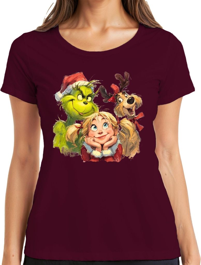 Grinch Cindy Lou Who Max Weihnachten lustig Geschenk Damen T-Shirt, Burgundy, XXL