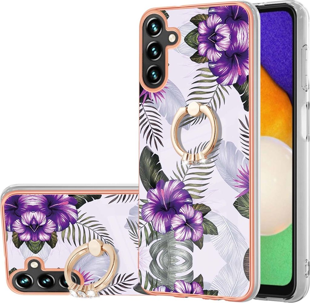 Hülle für Samsung Galaxy A13 5G Muster TPU Silikon Stoßdämpfer Bumper Schutzhülle mit Ring Ständer Lila