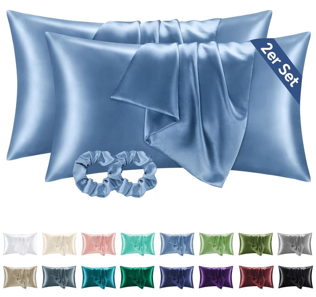 Satin-Kissenbezug 40 x 80 cm blau - Set mit 2 Produktbild 
