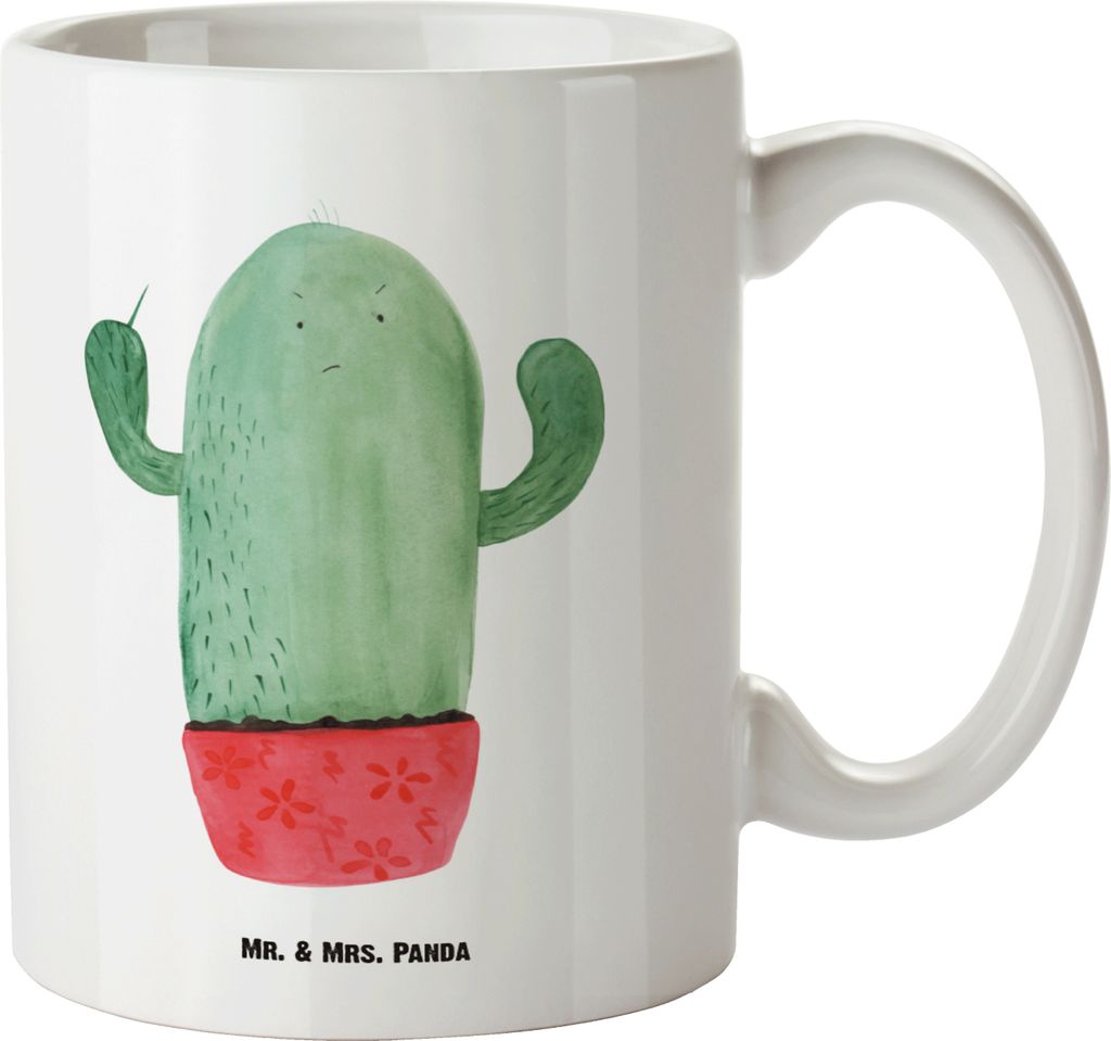 Mr. & Mrs. Panda jumbotasse Kaktus Wut - Weiß - Geschenk, Große Tasse, Chefin, steingut, weisse, Teetasse, Keramikbecher, Kollege, wütend, Kakte...