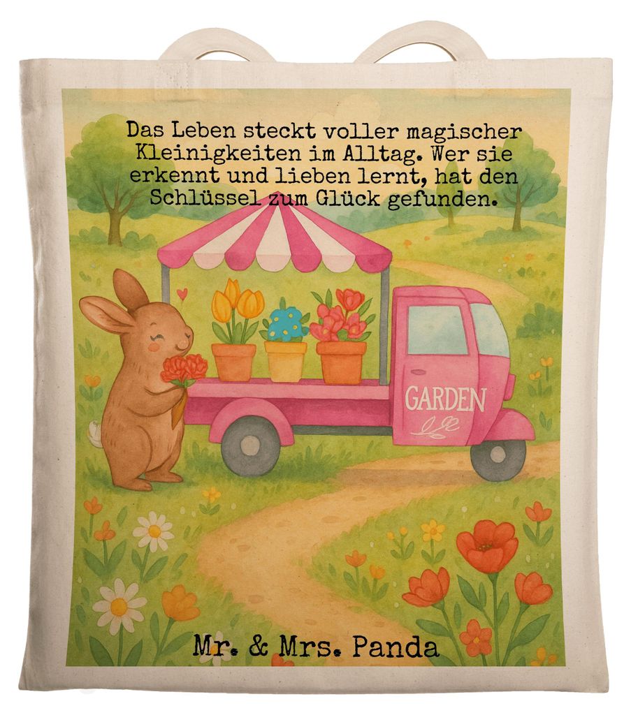 Mr. & Mrs. Panda Tote Bag Osterhase Blumenwagen Design - Weiß - Geschenk, Laptoptasche, Tasche, Shopping, Ostern, Jutebeutel, Schultasche, Blumen,...