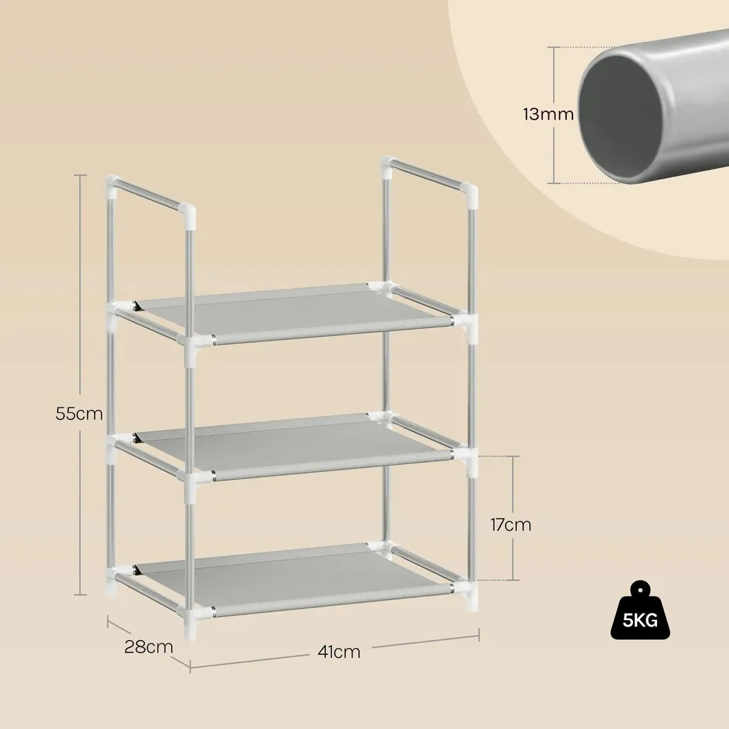 Étagère à chaussures étroite pour couloir - Rangement métal gris 3 niveaux