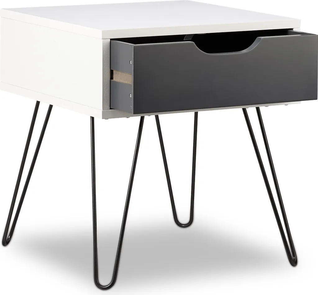 Table de nuit blanc-gris stable - Chevet robuste pour chambre à coucher