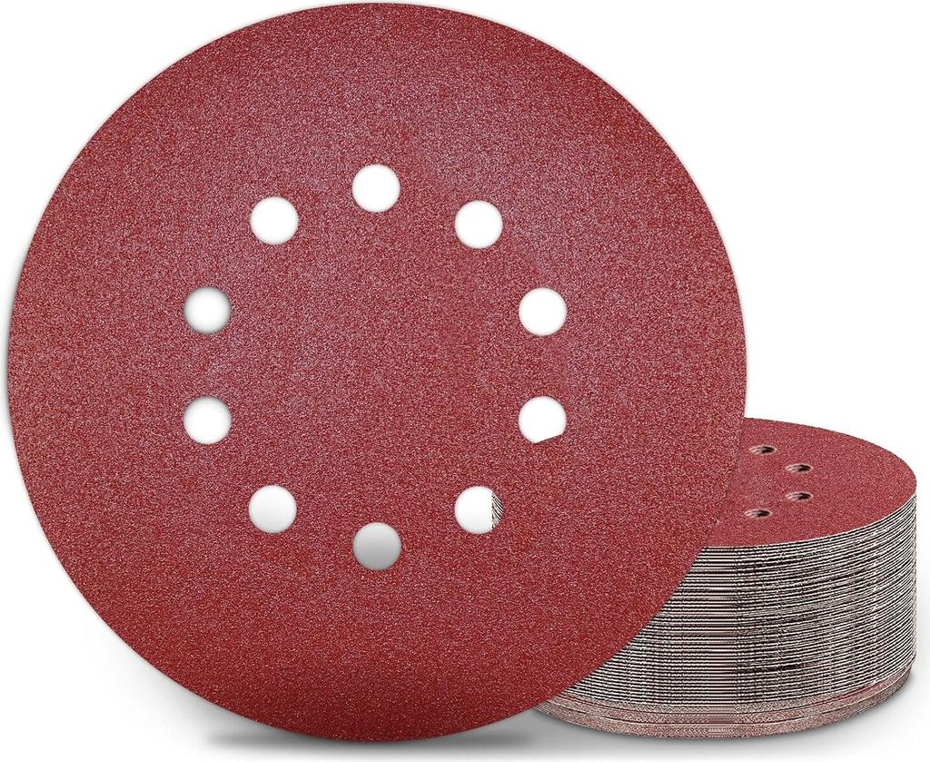 25 Stück Schleifpapier 225mm Klett Schleifscheiben 225mm Körnung P80 10 Loch in Rot für Trockenbauschleifer Exzenterschleifer Schleifgiraffe