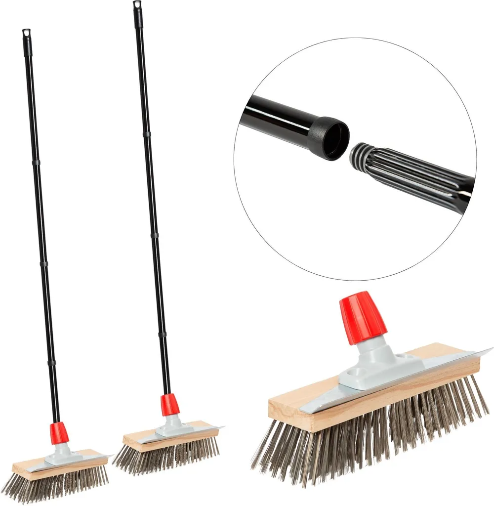 2x Spazzola Acciaio Novaliv con Manico - Pulizia Muschio e Giardino