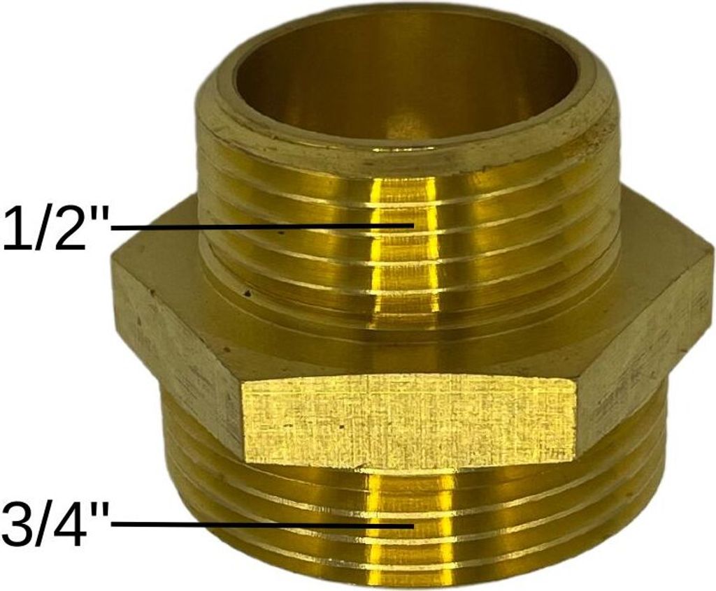 Reduziernippel Messing 1/2" 3/4" beidseitig flachdichtend Heizung Solar