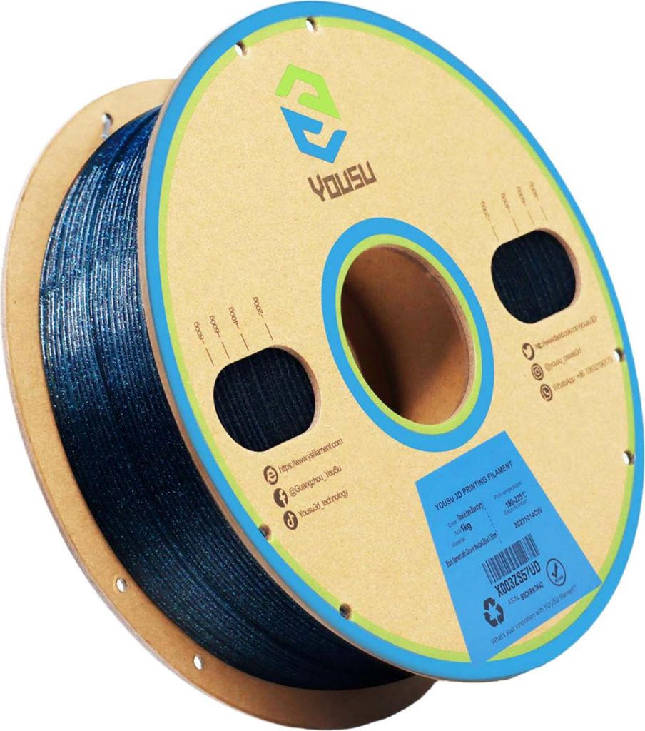 YOUSU 3D-Druckerfilament 1,75 mm Schwarz PLA, im Dunkeln leuchtend, kompatibel mit FDM-3D-Druckern, Genauigkeit +/- 0,03 mm, Standard 1 Rolle, 1 kg...