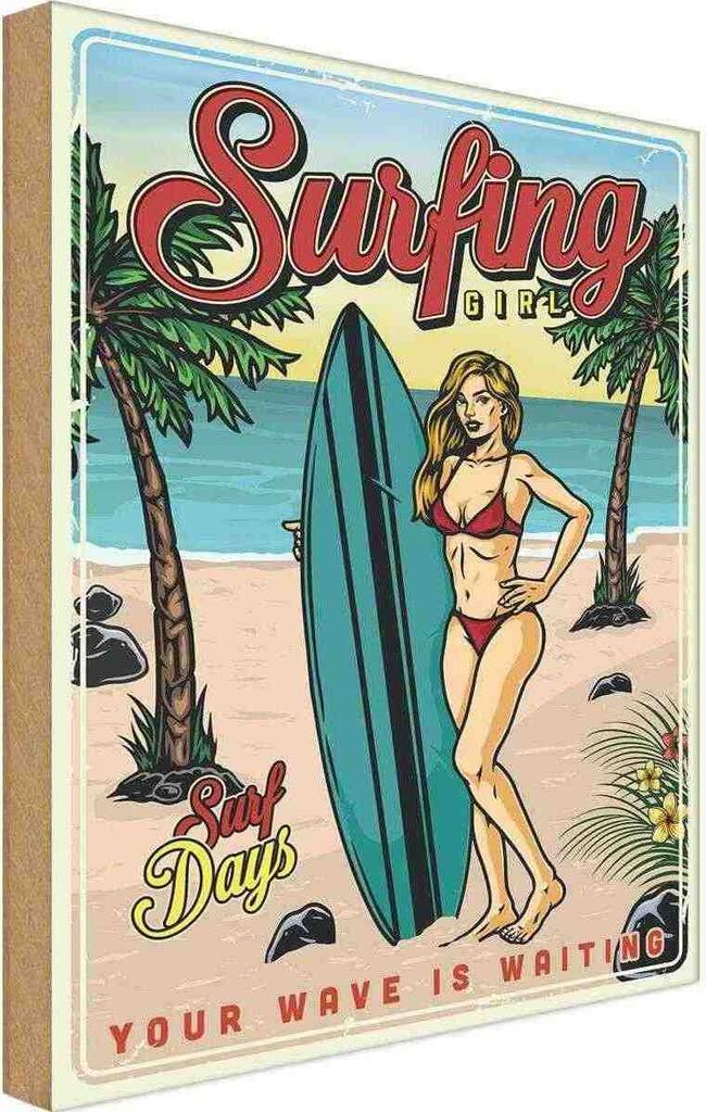 vianmo Holzschild 30x20 cm Pin Up Surfing Girl Sommer Party