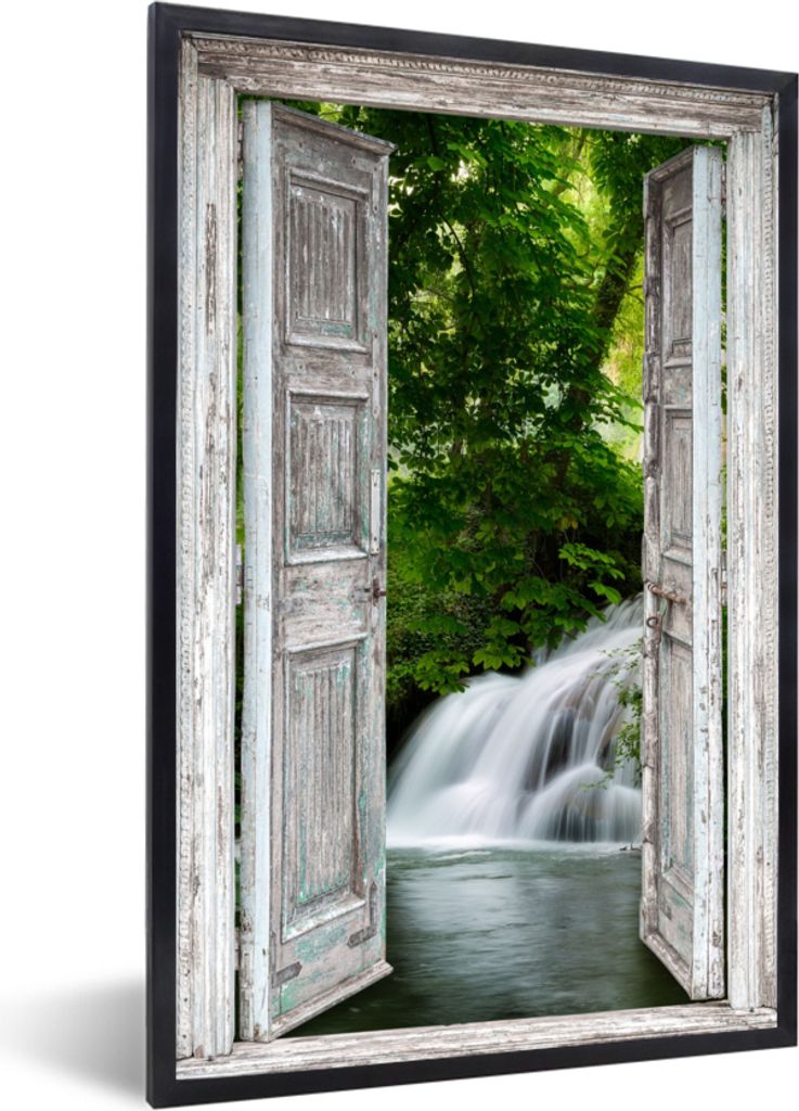 MuchoWow Gerahmtes Poster Wasserfall - Aussicht - Landschaft 20x30 cm - Poster mit Schwarzem Bilderrahmen Wandposter Rahmen Foto Bilder - Drucken...