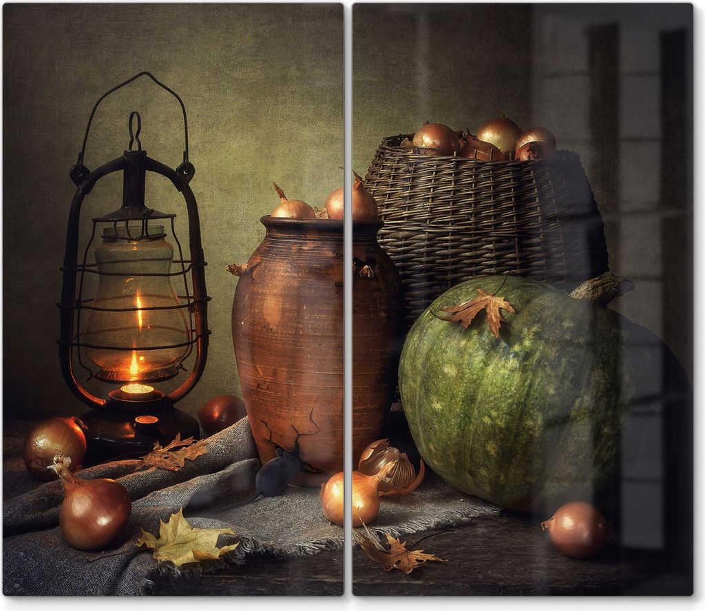 DEQORI Herdabdeckplatte Glas 2-tlg 'Herbstliche Wärme' Abdeckplatte Küche Glaskeramikkochfeld Herd