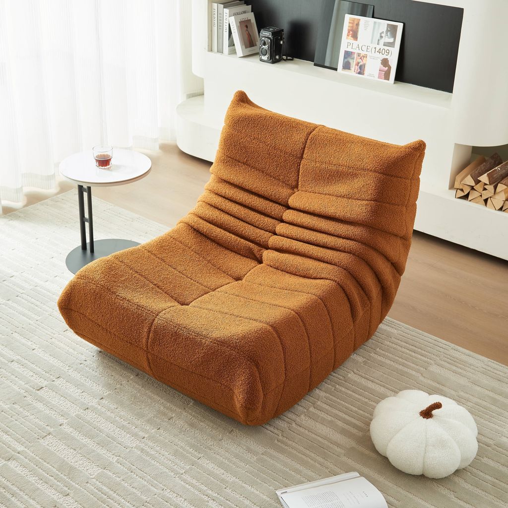 STILVORA Indoor-Sitzsack Schlafsofas Lazy Sofa mit Rückenlehne, faltbarer Einzelsofa mit Hochelastischer Schwammrahmen, Teddysamt, Orange