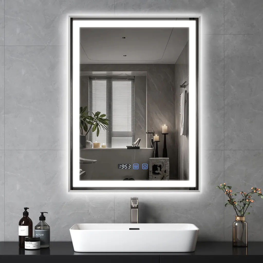Miroir de Bain Connecté 60x80 cm : Éclairage LED et Gestion du Temps