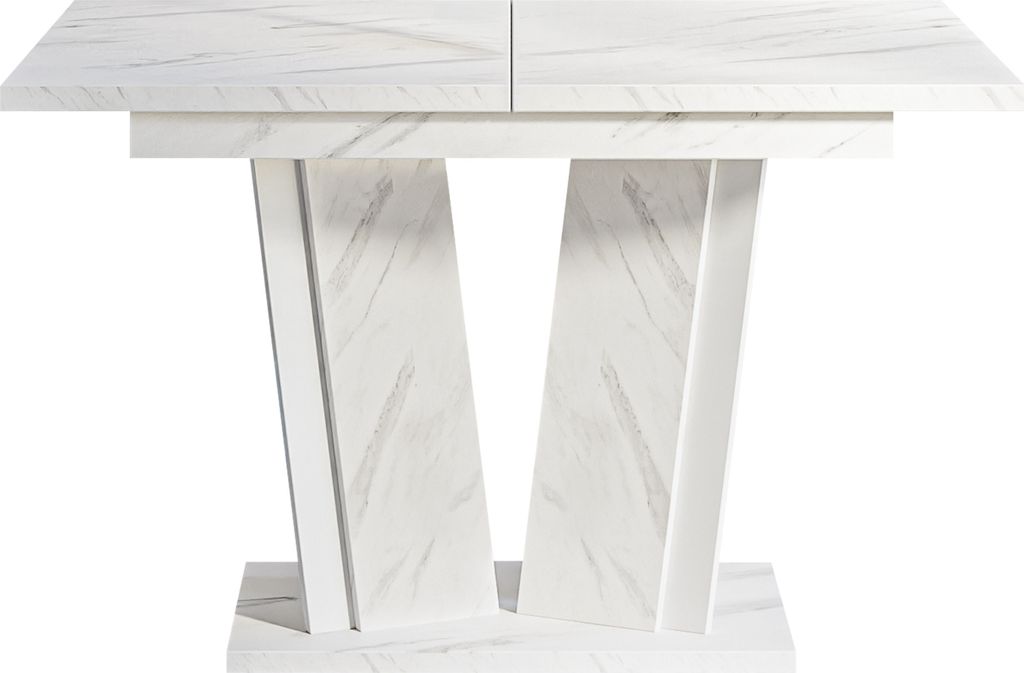 MIRJAN24 Ausziehbarer Tisch Doha II, Esszimmer Esstich, Rechteck, 120-160 cm (Farbe: Marmor Bianco / Weiß Hochglanz)