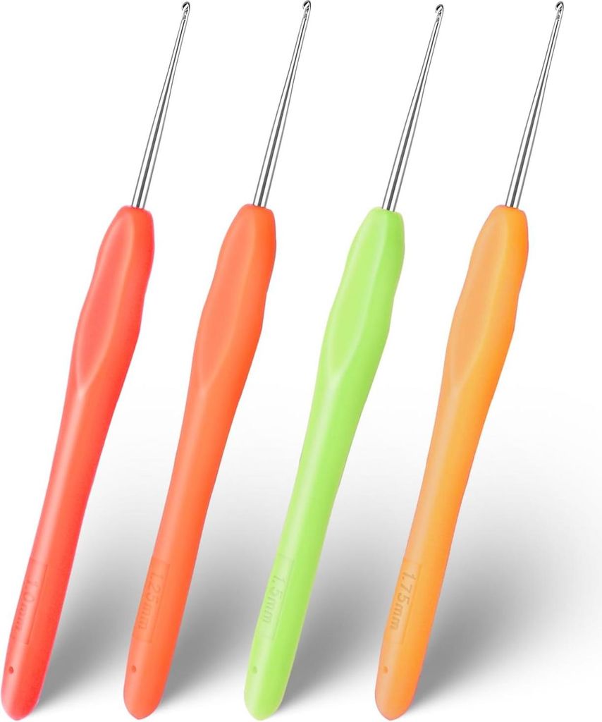 Set von 4 Häkelnadeln 1.0mm - 1.25mm - 1.5mm - 1.75mm - Kleinformat - Ergonomischer Griff - Häkelnadeln zum Stricken von Schals - Handschuhen - T...