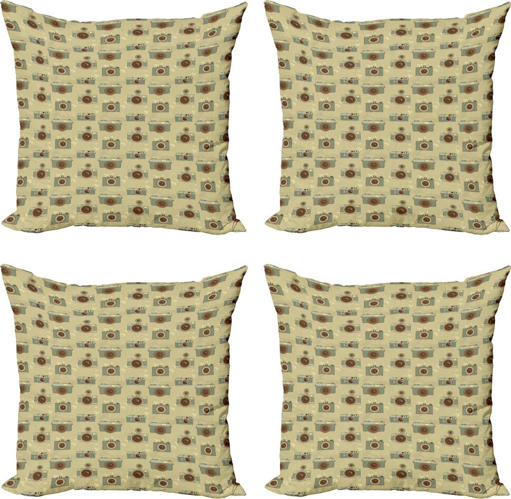 ABAKUHAUS Hipster Kissenbezug Set (4 Stück), Alte Kameras Grungy, Moderner Doppelseitiger Digitaldruck, 50 cm x 50 cm, Reseda Green Sand Brown