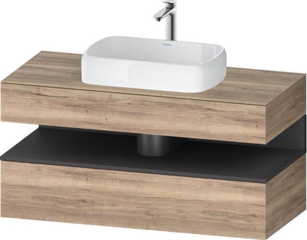 Duravit Qatego Konsolenwaschtischunterbau, 1 Auszug, 1 Schubkasten, Ausschnitt mittig, 1200x550x600mm, Nische Graphit Matt, QA4732049550000