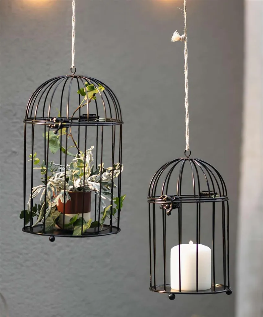 Cage décorative pour centre de table mariage et maison, métal noir 2pcs