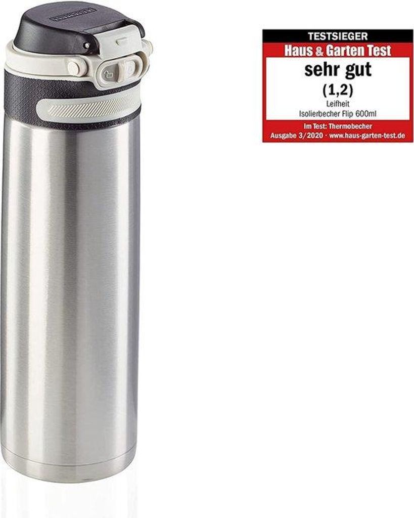 Geschlossener Thermobecher 600 ml - 100% lekvrij - einhändig zu öffnen - Trinkbecher für unterwegs - mit Fruchtfilter - hält Getränke bis 6 St...