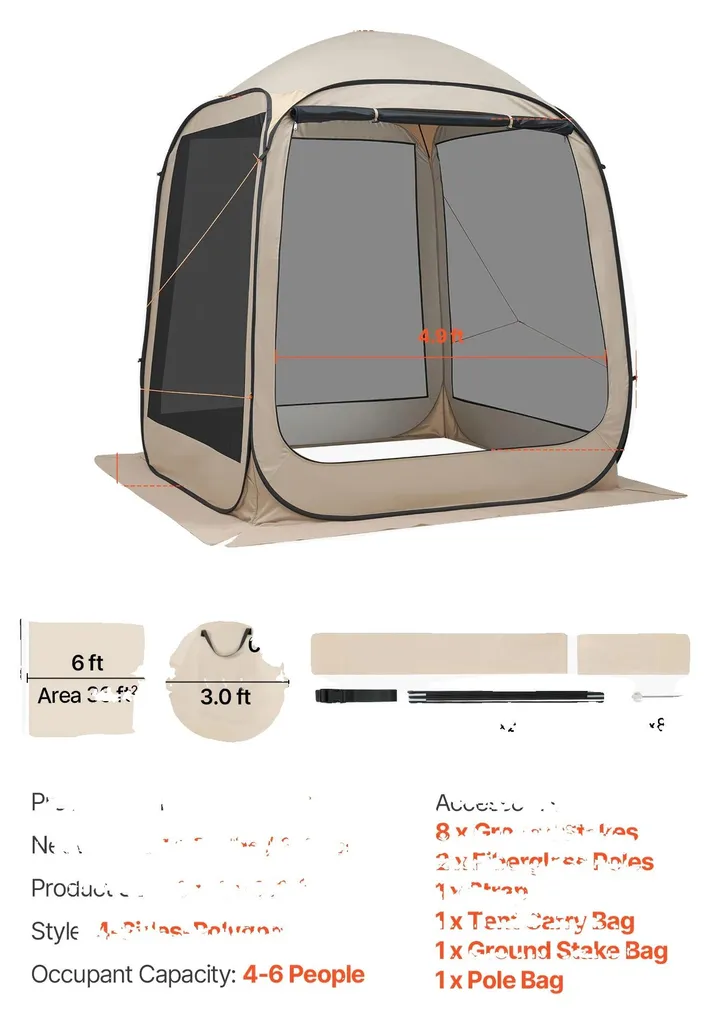 Tente-paravent Pop-up 6x6 Pieds Type B avec Moustiquaire Intégrée
