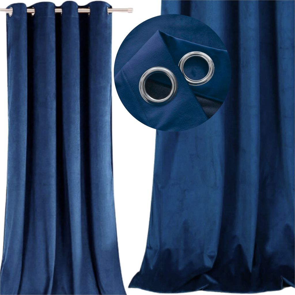 Verdunkelnder Samt Vorhang Blau mit Ösen, 280 g/m², 250 x 140 cm