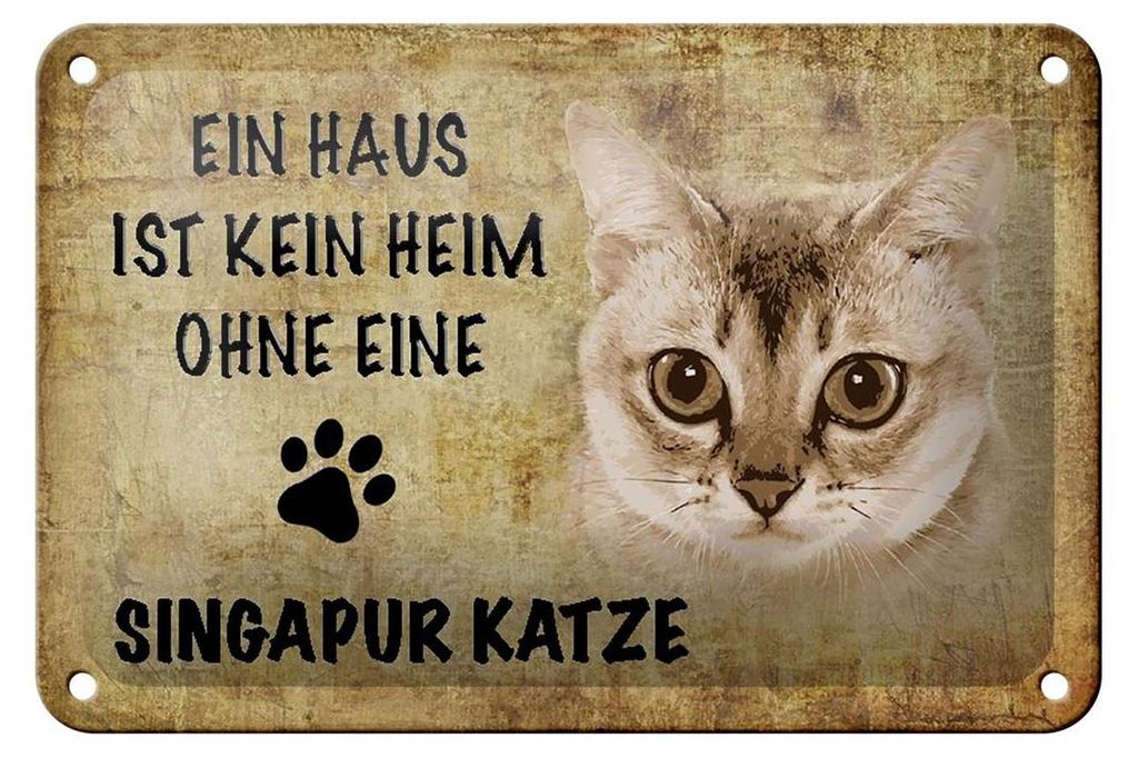 Blechschild Spruch 18x12cm Singapur Katze ohne kein Heim